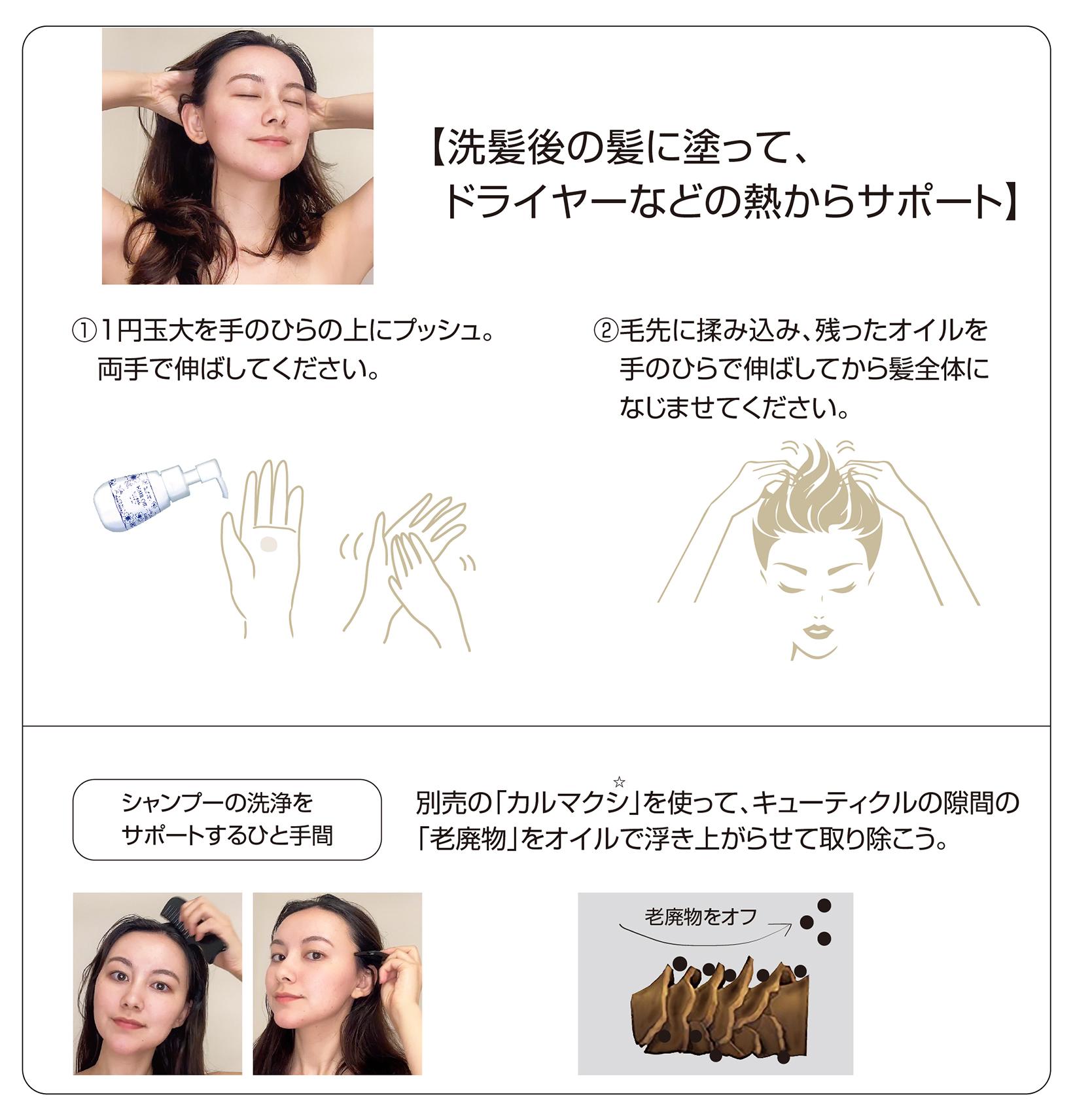 洗髪後の髪に塗ってドライヤーの熱ダメージを守る